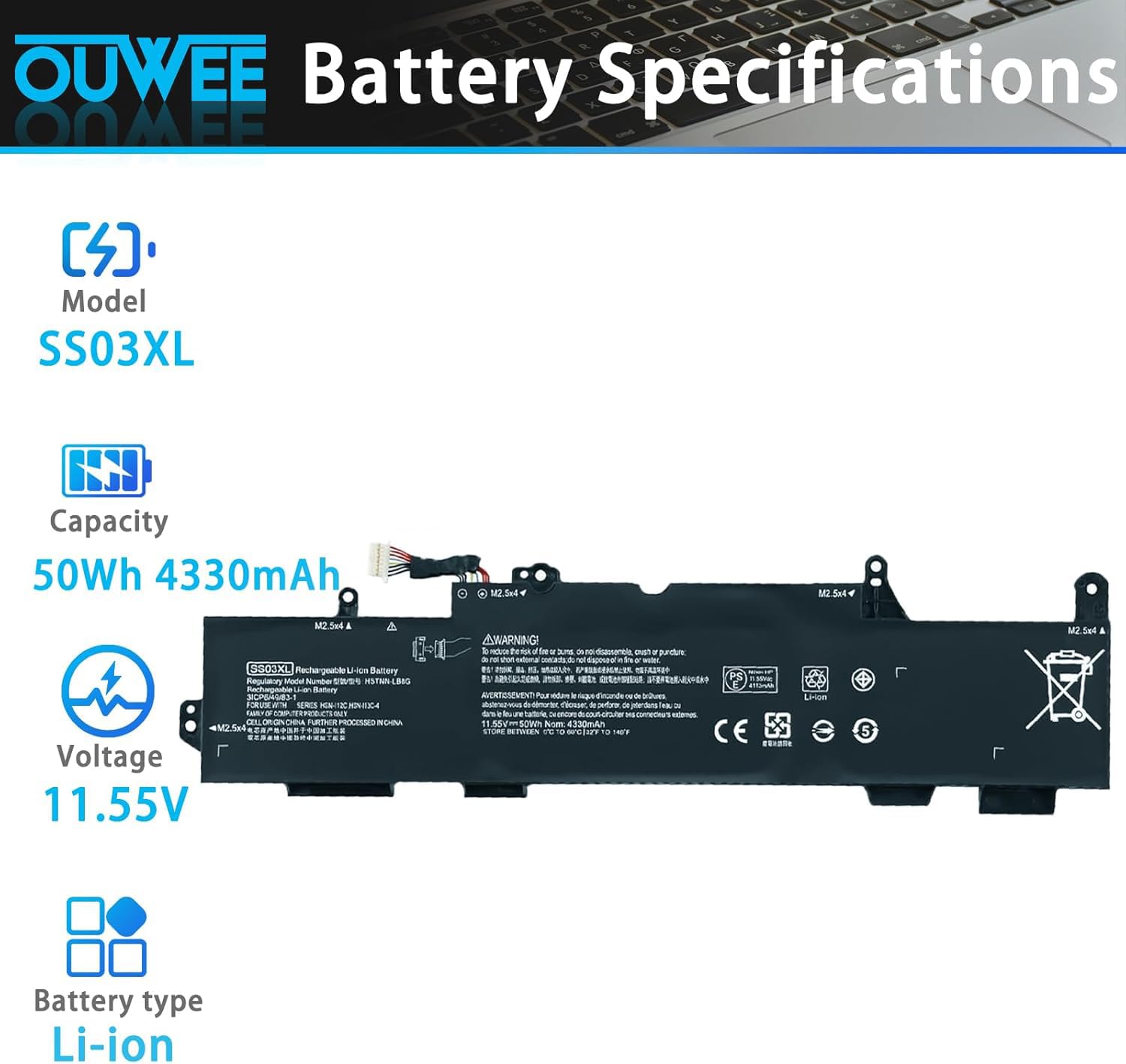 Amazon.com: OUWEE SS03XL 933321-855 - Batería para HP EliteBook